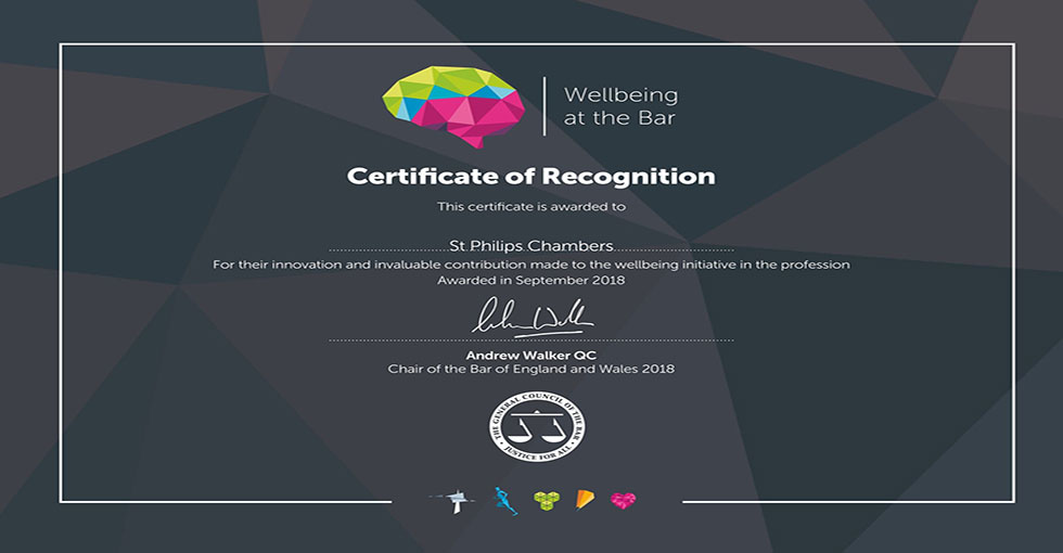 Wellbeing at the bar certificate